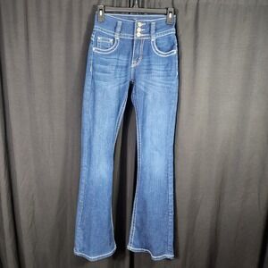 H&Y Premium Collection Women High Rise Bootcut Jeans Cross Wing Sequin Blue 1/2